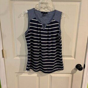 Adele may navy and white top